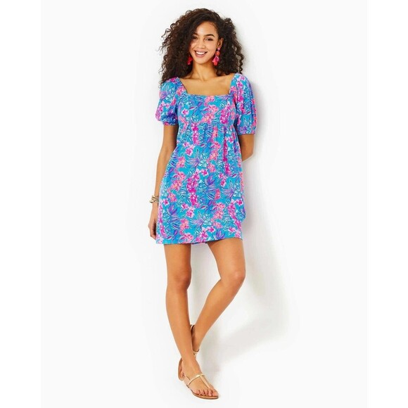 Lilly Pulitzer Delaney Short Sleeve Mini Dress Cumulus Blue Printed S-4 279936 - Picture 3 of 15